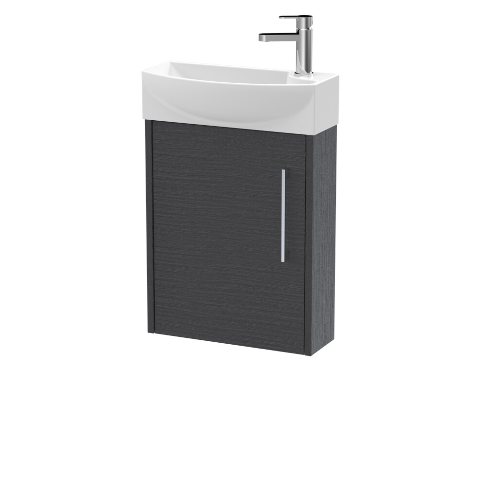 Winshill Contemporary 1 Door Left-Hand Wall Hung Cloakroom Vanity Unit With Basin, Woodgrain Dark Grey, 440Mm 5056883783863