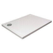 White Rectangular Stone Resin Premium Shower Tray with Corner Waste Position, 900 x 760 mm - Balterley