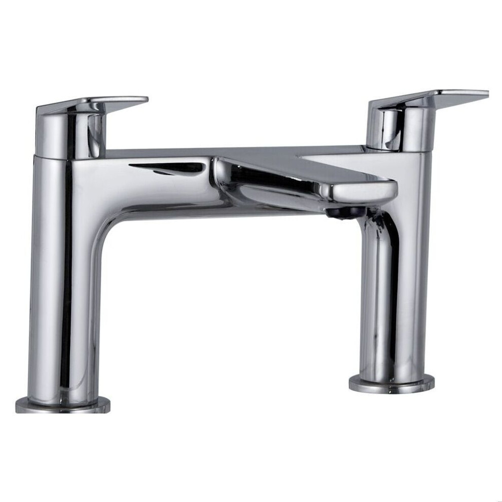 Contemporary Deck Mounted Bath Filler Tap With Two Lever Handles - Chrome 5056817737375