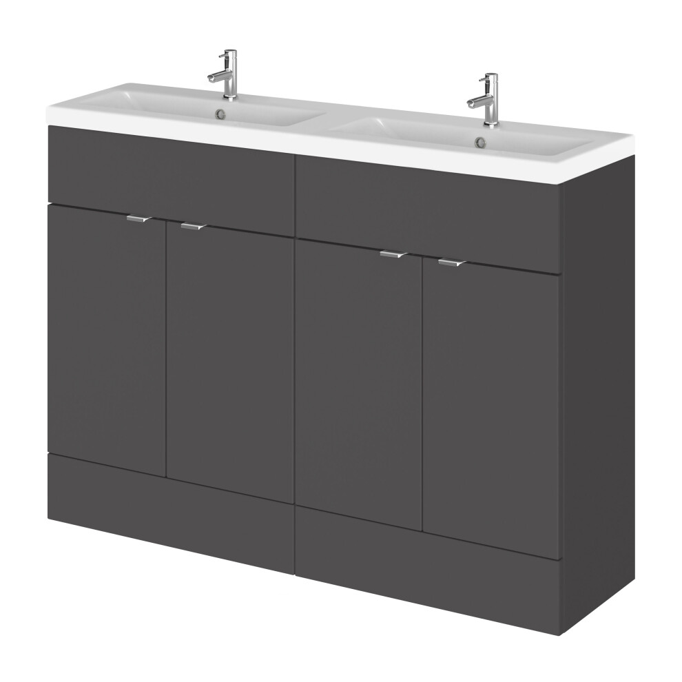 Balterley Alrewas Contemporary 4 Door Floor Standing Vanity Unit With Basin, Gloss 1200Mm Grey