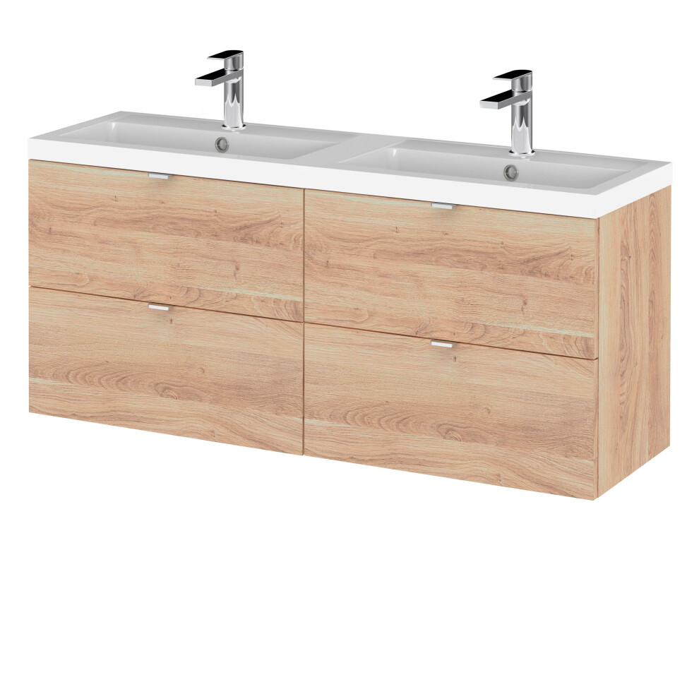 Balterley Alrewas Contemporary 4 Drawer Wall Hung Vanity Unit With Basin, Bleached Oak, 1200Mm
