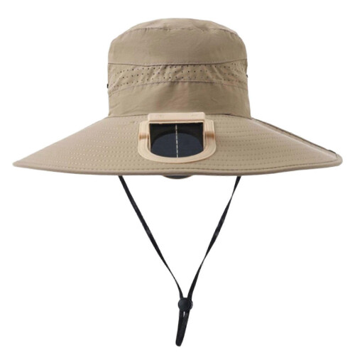 Breathable Solar Powered Hat Solar Cooling Fan Automatic Sunlight Charging Adjustable Strap Outdoor Gears  Khaki