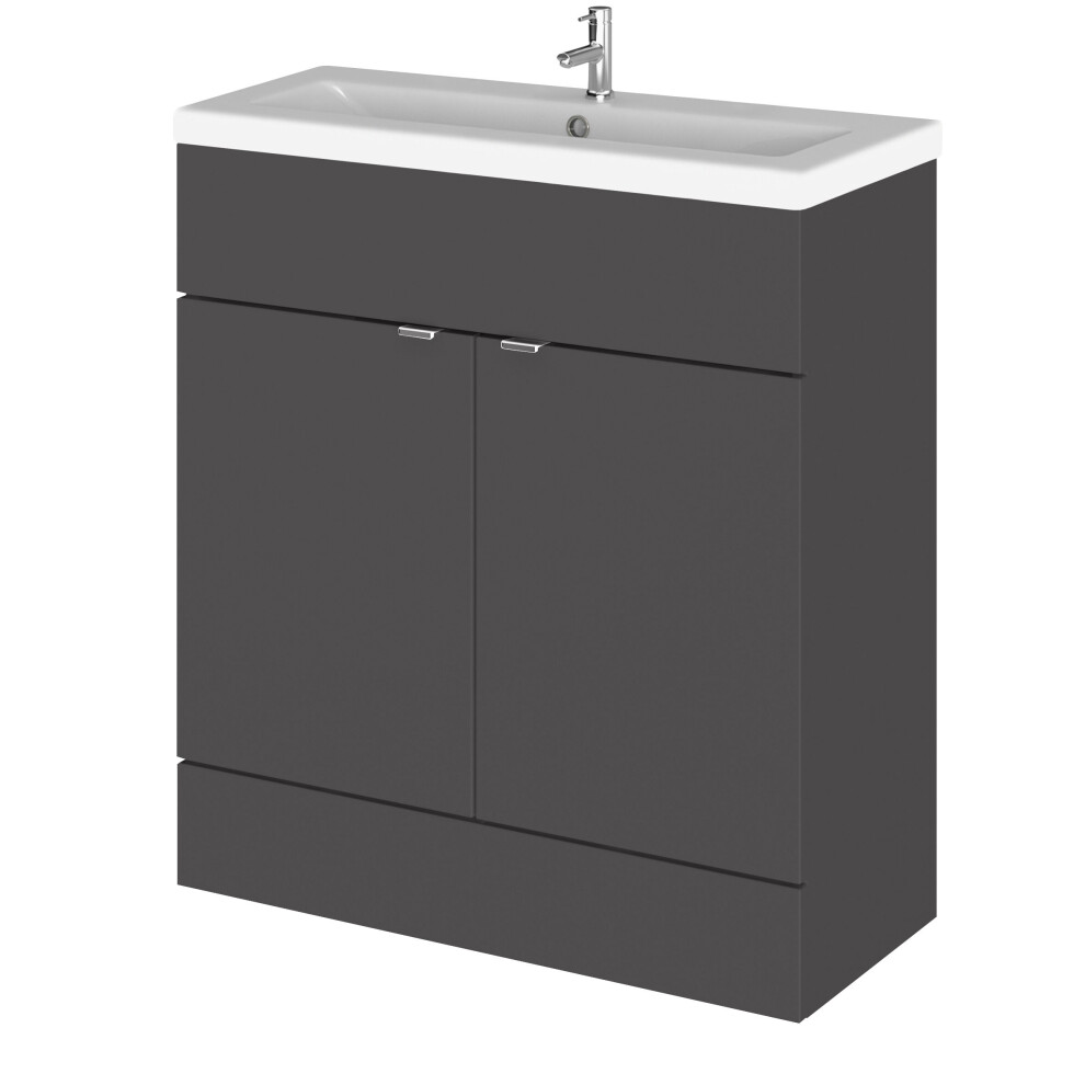 Alrewas Contemporary 2 Door Floor Standing Vanity Unit With Basin, Gloss Grey, 800Mm 5056883780138