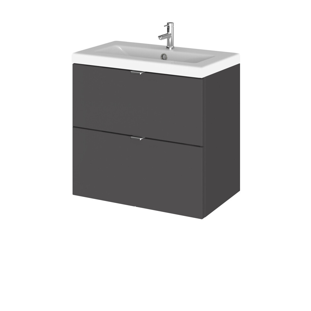 Balterley Alrewas Contemporary 2 Drawer Wall Hung Vanity Unit With Basin, Gloss 600Mm Grey
