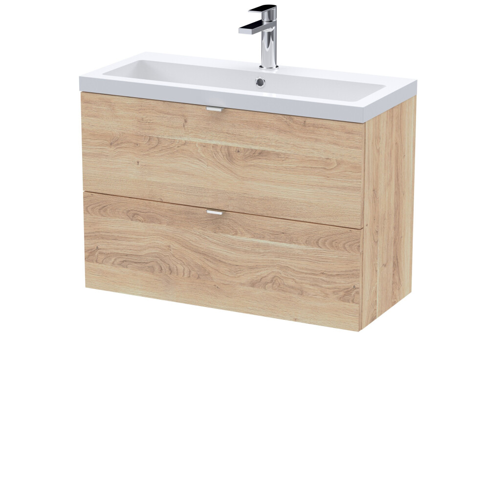 Balterley Alrewas Contemporary 2 Drawer Wall Hung Vanity Unit With Basin, Bleached Oak, 800Mm