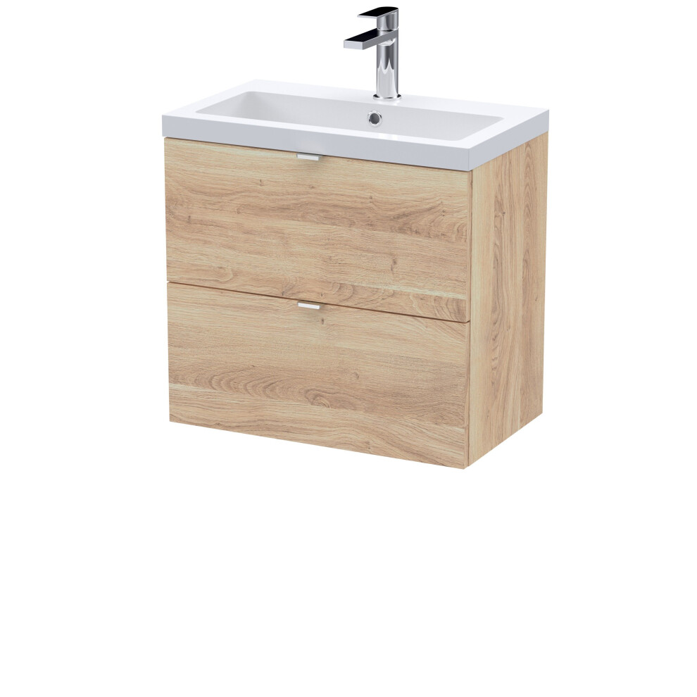 Balterley Alrewas Contemporary 2 Drawer Wall Hung Vanity Unit With Basin, Bleached Oak, 600Mm