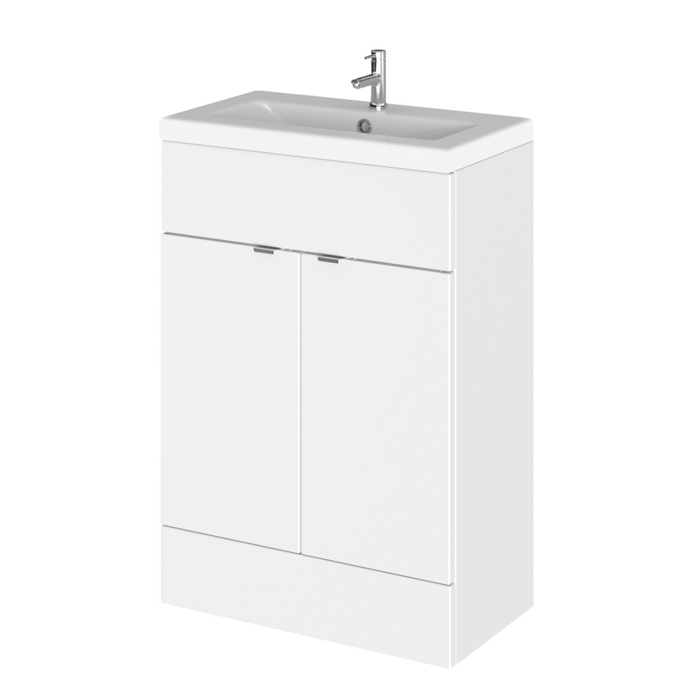 Alrewas Contemporary 2 Door Floor Standing Vanity Unit With Basin, Gloss White, 600Mm 5056883778838
