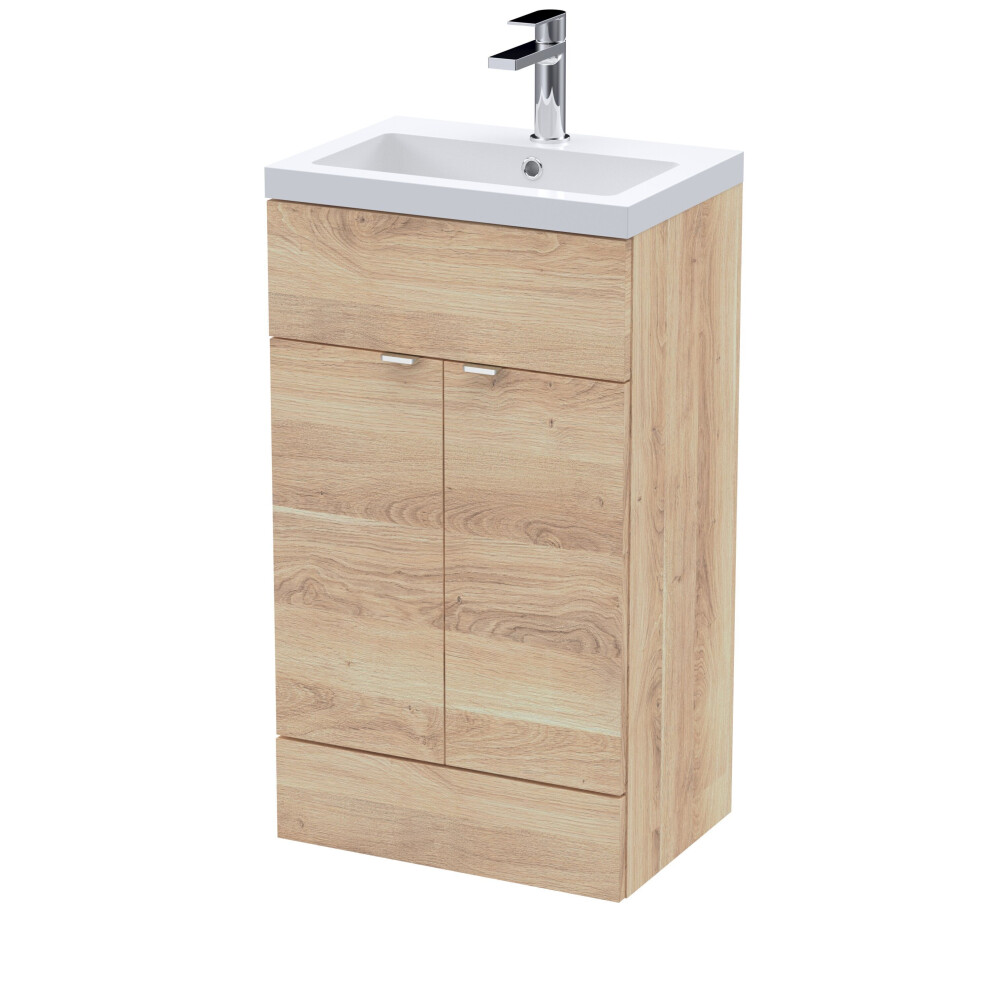 Alrewas Contemporary 2 Door Floor Standing Vanity Unit With Basin, Bleached Oak, 500Mm 5056883779170