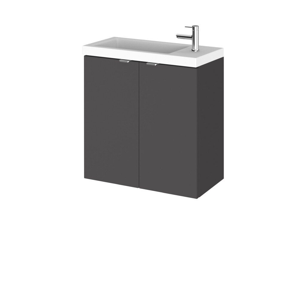 Alrewas Contemporary 2 Door Wall Hung Vanity Unit With Basin, Gloss Grey, 500Mm 5056883780206