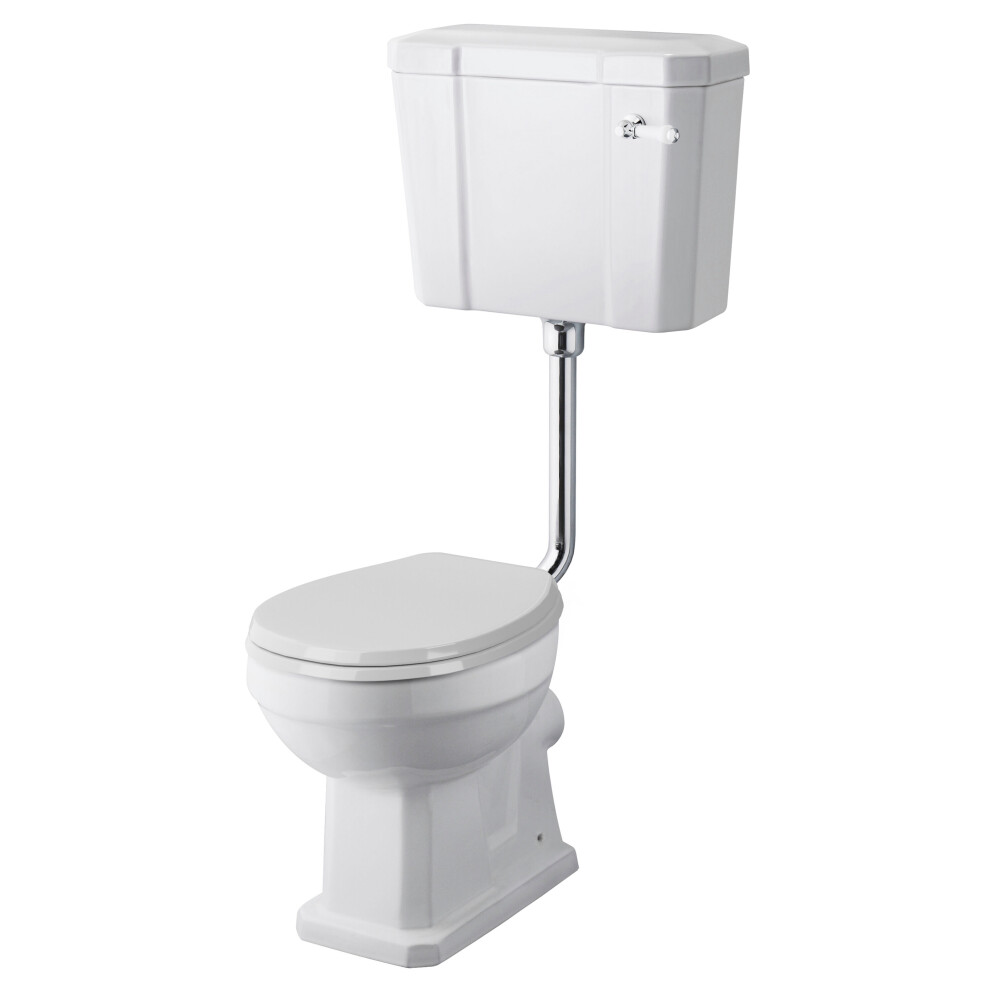 Balterley Madeley Traditional Comfort Height Toilet Pan With Low Bramshall Cistern, Flush Pipe Kit & Soft Close Seat In By White