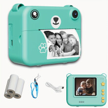 (Water Green) A small portable instant camera, featuring digital camera video recording, 3 rolls of printing paper and USB charging .