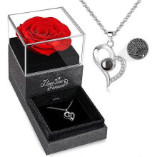 Rosa rossa stabilizzata con collana ti amo, regalo eterno per lei per anniversario, festa della mamma e San Valentino