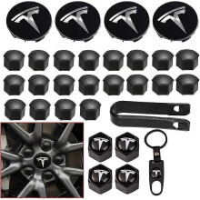 Kit coprimozzo e copribulloni neri per ruote, compatibile con Model 3 e Model Y, copertura centrale con logo per cerchi, set per auto elettrica, stile