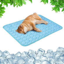 Große selbstkühlende Kühlmatte für Hunde und Katzen, atmungsaktive Eismatte für den Sommer, faltbar, kratzfest, blau, Größe M
