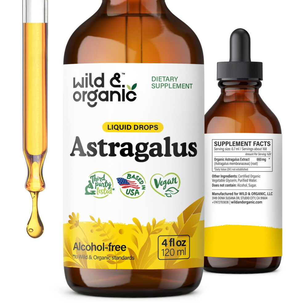 Wild & Organic Astragalus Tincture - Immune Support Supplement W/Astragalus Root Extract - Vegan Tincture For Immunity - Sugar & Alcohol-Free Drops