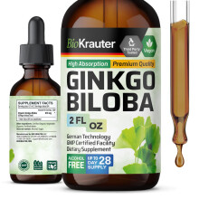 BIO KRAUTER Ginkgo Biloba Extrakt - Flüssige Ginkgo Biloba Ergänzungen für das Gehirn - Vegan, Alkohol- & Zuckfrei - 60 ml