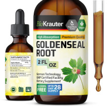 BIO KRAUTER Goldenseal Wurzelextrakt Flüssigkeit - Vegane Atemunterstützung - Goldensealtropfen - Alkohol- & Zuckerfrei - 60 ml