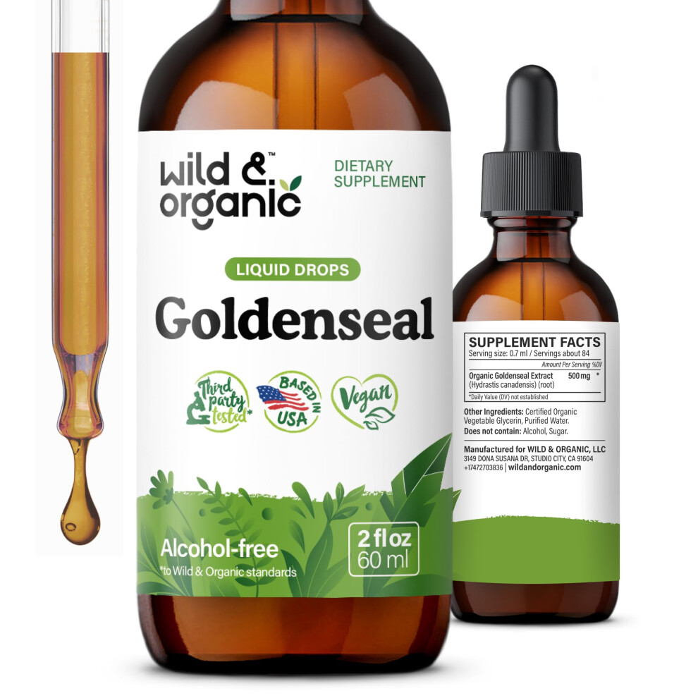 Wild & Organic Goldenseal Root Tincture - Lung Cleanse, Immune & Digestive Support - Liquid Goldenseal Supplement - Vegan, Sugar & Alcohol-Free Herb D