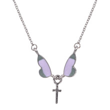 Artistic Butterfly And Crosses Charm Necklace Hypoallergenically