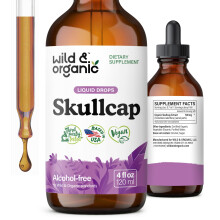 Wild & Organische Skullcap Kräutertinktur - Skullcap Ergänzung für Stimmung - Entspannende Tropfen - Vegan, Zucker- & Alkohol-Frei - 4 fl oz