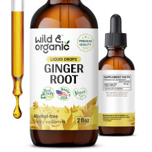 Wild & Organic Gember Extract Vloeibare Druppels - Immuun & Spijsverteringsondersteuning - Vegan, Suiker & Alcoholvrij