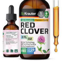 BIO KRAUTER Rode Klaver Tinctuur - Extract - Vloeibaar Supplement voor Vrouwelijke Ondersteuning - Suiker en Alcohol Vrij - Vegan 2 Fl.Oz.