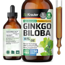 BIO KRAUTER Ginkgo Biloba Extrakt - Flüssige Ginkgo Biloba Supplements für das Gehirn - Vegan, Alkohol- & Zuckerfrei - 120 ml