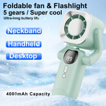 (Green) A Foldable Digital Display Ice-Cooling Fan, -Powered, Essential for Outdoor Work And Students. This Compact Fan