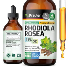 BIO KRAUTER Rhodiola Supplement Liquid - Pure Rhodiola Rosea Tincture for Calmness - Alcohol & Sugar Free - 4 Fl.Oz.