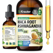 BIO KRAUTER Maca Root en Ashwagandha Tinctuur - Supplementen voor Mannen & Vrouwen - Vloeibare Ondersteuning voor Stem