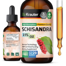 BIO KRAUTER Schisandra Beeren Tropfen - Natürliches Schisandra Supplement für Stimmung - Alkoholfreies & Zuckersüßes Extrakt - 2 Fl.Oz.