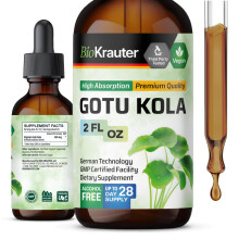 BIO KRAUTER Gotu Kola Tinktur - Centella Asiatica Extrakt - Alkohol- und Zuckerfreier Extrakt - Vegane Tropfen 60 ml