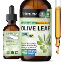 BIO KRAUTER Olivenblattextrakt Flüssig - Tinktur für Immunsupport - Alkohol- und zuckerfrei - Vegane Tropfen 60 ml