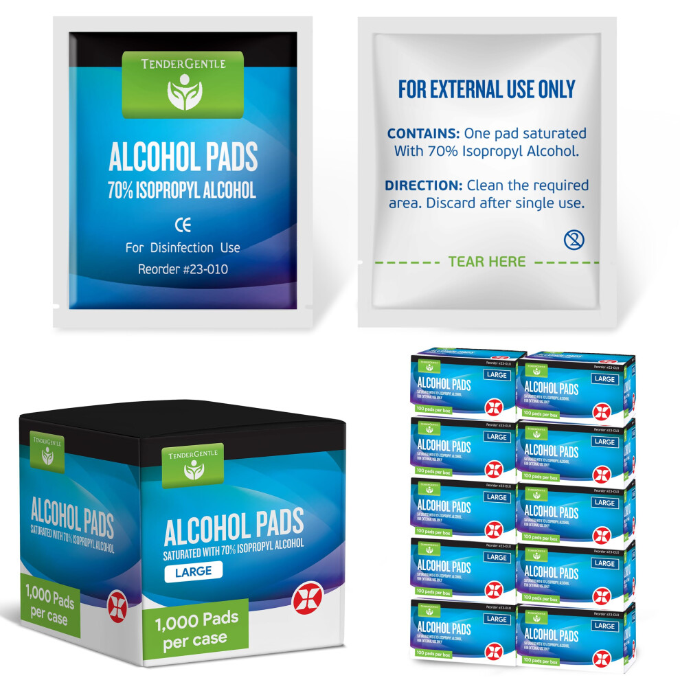 Tendergentle Alcohol Wipes Individually Wrapped - Case Of 1000 Sterile Alcohol Prep Pads Saturated With 70% Isopropyl - Skin Prep Swabs For First Aid, Injections,