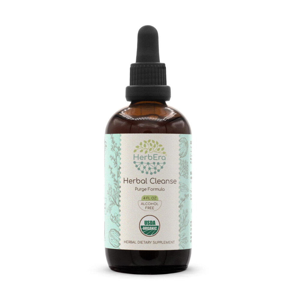 Herbera Black Herbal Cleanse Organic Alcohol-Free Tincture | Detox And Cleanse Formula, Extract Supplement | Organic Wormwood Herb, Walnut Hull, Clove