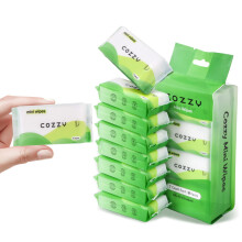 Toallitas de Viaje Ultra-Compactas COZZY - Suaves y Amigables con la Piel, Sin Fragancia, Sin Alcohol - 8 Paquetes (56)