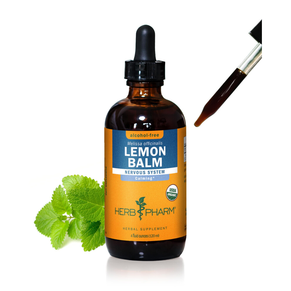 Herb Pharm Certified Organic Lemon Balm Liquid Extract For Calming Nervous System Support, Alcohol-Free Glycerite, 4 Ounce