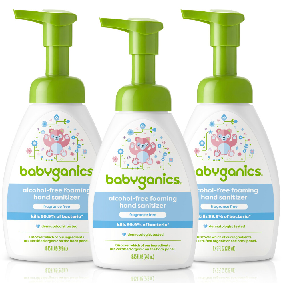 Babyganics Alcohol-Free Foaming Hand Sanitizer, Pump Bottle, Fragrance Free, 8.45 Oz, 3 Pack