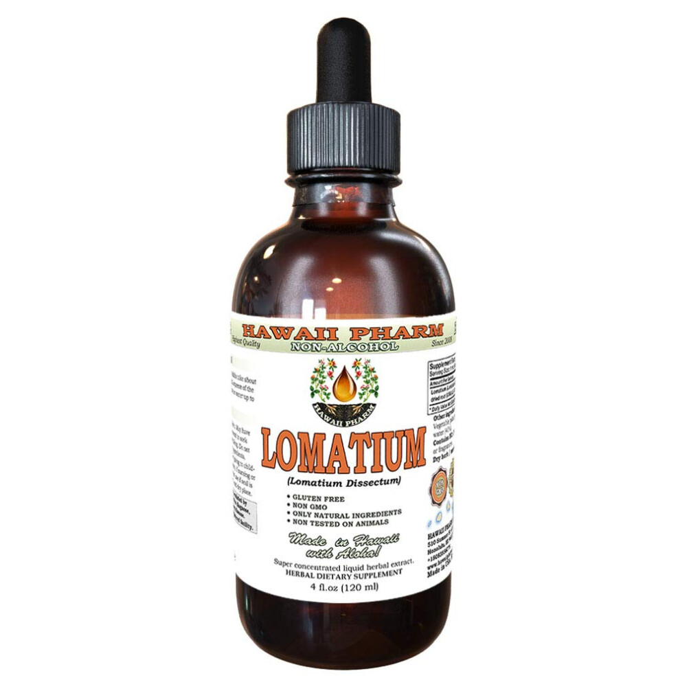 Hawaii Pharm Lomatium Alcohol-Free Liquid Extract, Lomatium (Lomatium Dissectum) Dried Root Glycerite Natural Herbal Supplement 4 Oz
