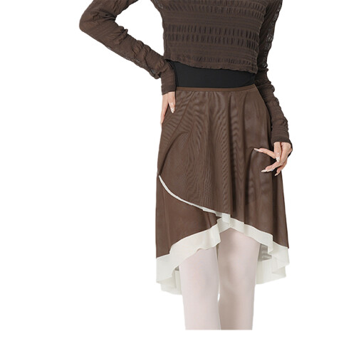 Jupe de ballet double couche de couleur contrastée,-Marron M