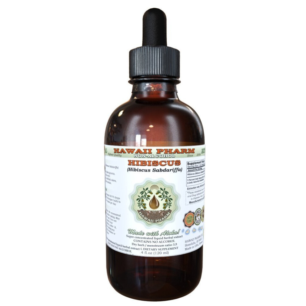 Hawaii Pharm Red Hibiscus Alcohol-Free Liquid Extract, Hibiscus (Hibiscus Sabdariffa) Dried Flower Glycerite Natural Herbal Supplement 4 Oz