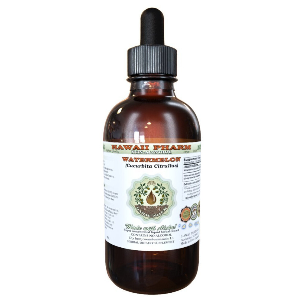 Hawaii Pharm Watermelon Alcohol-Free Liquid Extract, Watermelon (Cucurbita Citrullus) Dried Seed Glycerite Natural Herbal Supplement, Usa 2 Fl.oz