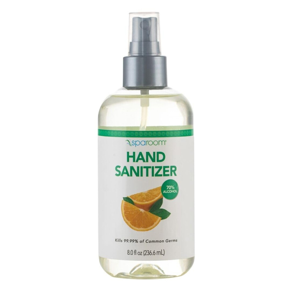 Sparoom Orange Hydrating Hand Sanitizer, 70% Alcohol With Aloe Vera & Essential Oils, Scent, 8 Fl Oz Spray Bottle