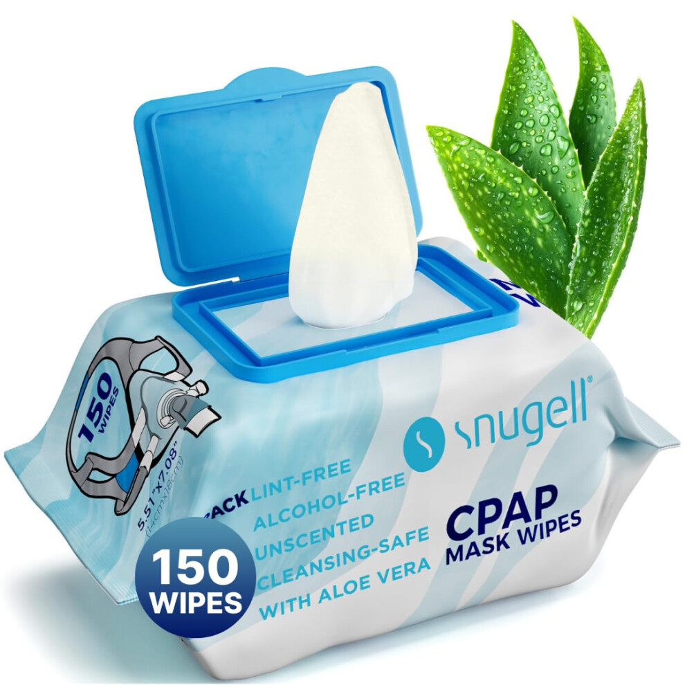 Snugell Unscented Travel Cpap Mask Wipes Antibacterial (150 Count) -100% Soft Cotton- Lint & Alcohol-Free,Skin Safe With Aloe Vera - Easy Opening Cpap