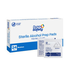 Dynarex DynaSafety Steriele Alcohol Prep Pads - Medium - 70% Isopropyl Alcohol, Individueel Verpakt, Zachte Reinigingsdoekjes - Doos van 24