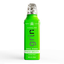 Grin Rince Bucco-Dentaire Fraîcheur, 16 Fl Oz, Bain de Bouche Fraîcheur, Saveur Super Menthe, Sans Alcool
