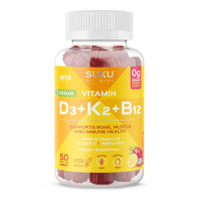 SUKU Vitamins Vegansk D3 + K2 + B12 Sockerfri Keto 2000IU Vitamin D Gummy för Friska Ben