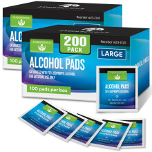 Grote Alcohol Doekjes Individueel Verpakt - 200 Steriele Alcohol Prep Pads 70% Isopropyl
