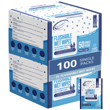 Air Jungles Feuchttücher Flushable, 50 einzeln verpackt (Packung mit 2), mit Aloe Vera & Vitamin E, Reisegröße