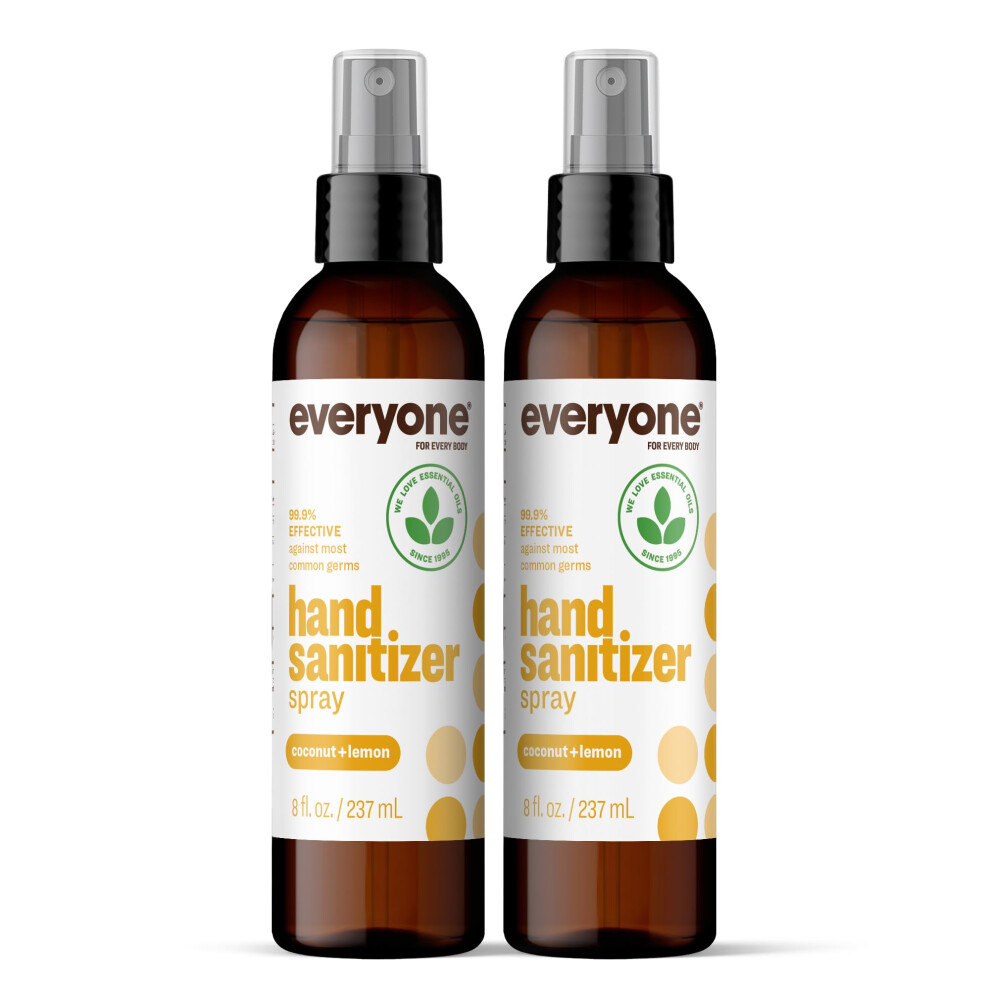 Everyone For Every Body Everyone Hand Sanitizer Spray, 8 Ounce (Pack Of 2), Coconut And Lemon, Sugar Cane Alcohol With Essential Oils